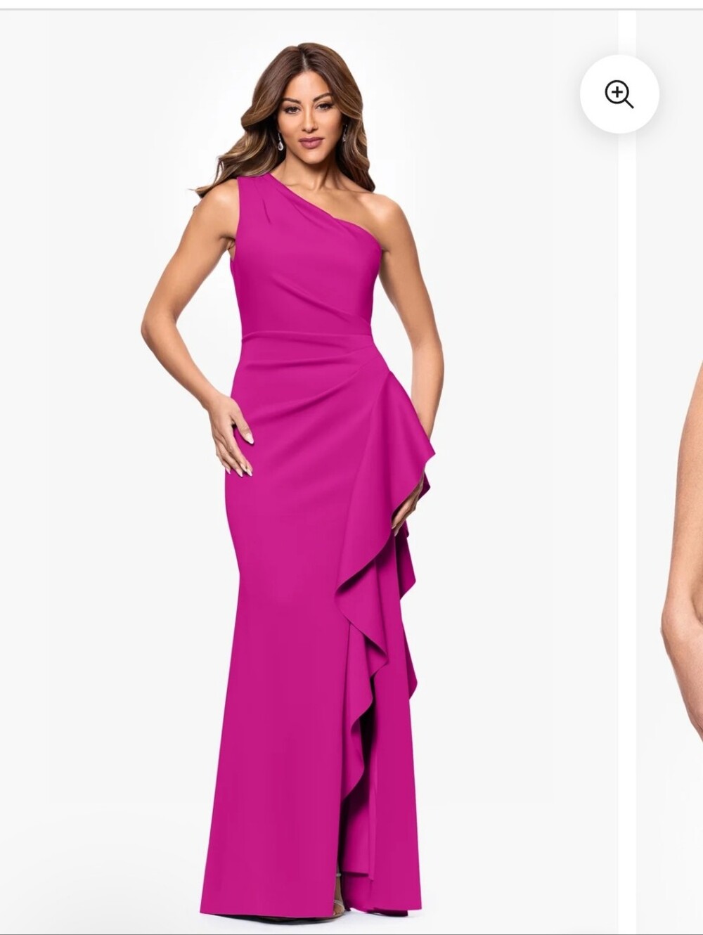 Xscape NWT Size 8 Magenta One Shoulder Ruched Ruffle Formal Gown $249 Party